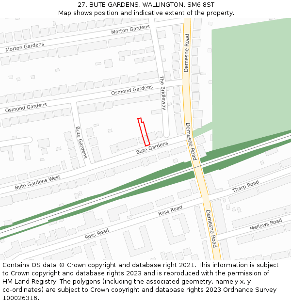 27, BUTE GARDENS, WALLINGTON, SM6 8ST: Location map and indicative extent of plot