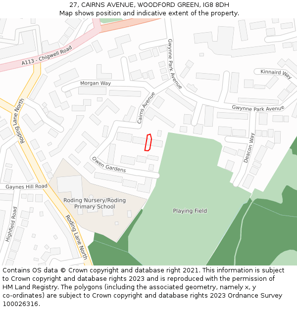 27, CAIRNS AVENUE, WOODFORD GREEN, IG8 8DH: Location map and indicative extent of plot