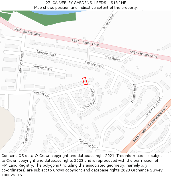 27, CALVERLEY GARDENS, LEEDS, LS13 1HF: Location map and indicative extent of plot