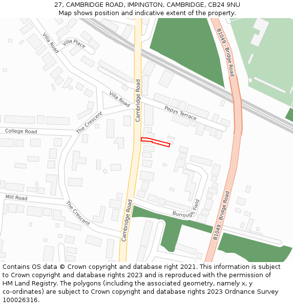 27, CAMBRIDGE ROAD, IMPINGTON, CAMBRIDGE, CB24 9NU: Location map and indicative extent of plot