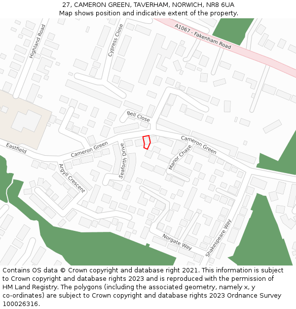 27, CAMERON GREEN, TAVERHAM, NORWICH, NR8 6UA: Location map and indicative extent of plot