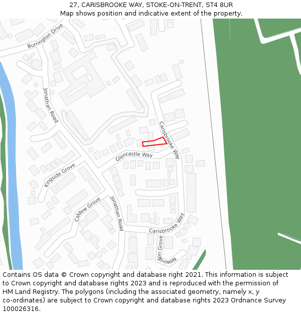 27, CARISBROOKE WAY, STOKE-ON-TRENT, ST4 8UR: Location map and indicative extent of plot
