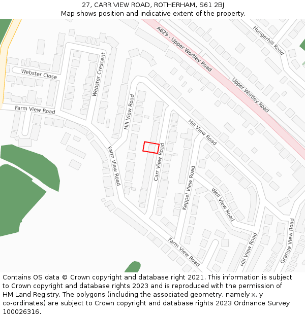 27, CARR VIEW ROAD, ROTHERHAM, S61 2BJ: Location map and indicative extent of plot