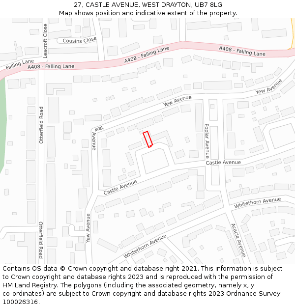 27, CASTLE AVENUE, WEST DRAYTON, UB7 8LG: Location map and indicative extent of plot