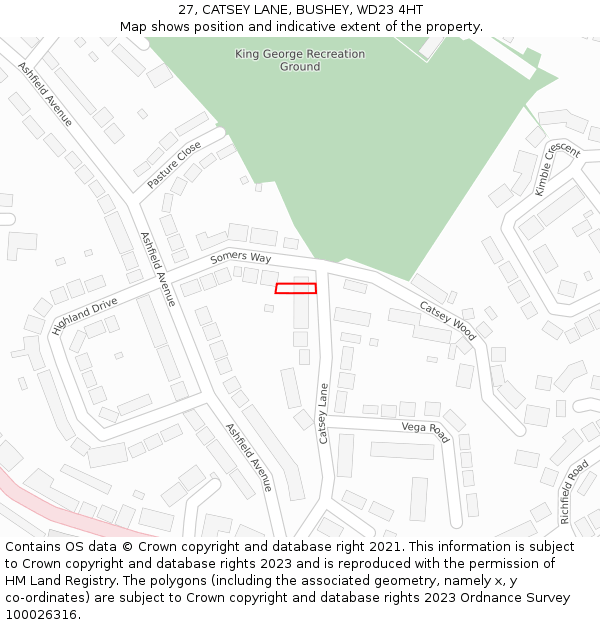 27, CATSEY LANE, BUSHEY, WD23 4HT: Location map and indicative extent of plot