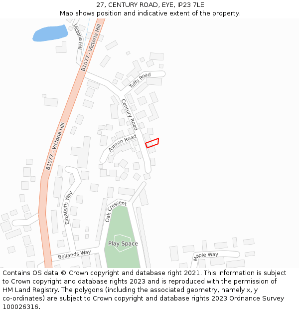 27, CENTURY ROAD, EYE, IP23 7LE: Location map and indicative extent of plot