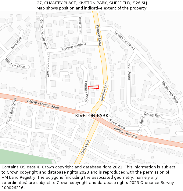27, CHANTRY PLACE, KIVETON PARK, SHEFFIELD, S26 6LJ: Location map and indicative extent of plot