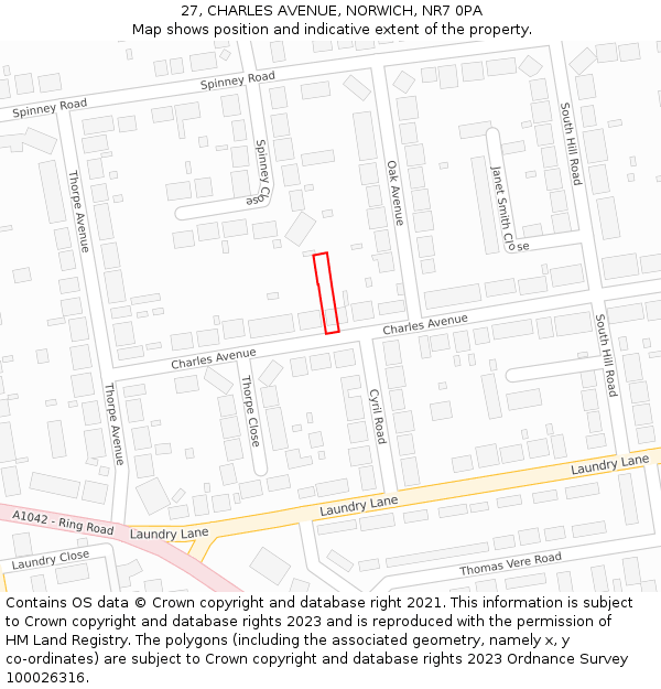 27, CHARLES AVENUE, NORWICH, NR7 0PA: Location map and indicative extent of plot