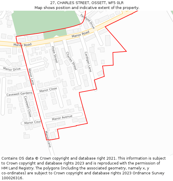 27, CHARLES STREET, OSSETT, WF5 0LR: Location map and indicative extent of plot