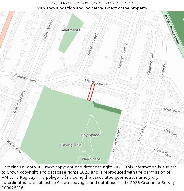 27, CHARNLEY ROAD, STAFFORD, ST16 3JX: Location map and indicative extent of plot