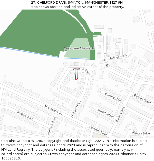 27, CHELFORD DRIVE, SWINTON, MANCHESTER, M27 9HJ: Location map and indicative extent of plot