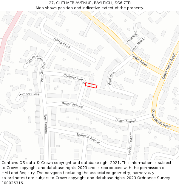 27, CHELMER AVENUE, RAYLEIGH, SS6 7TB: Location map and indicative extent of plot