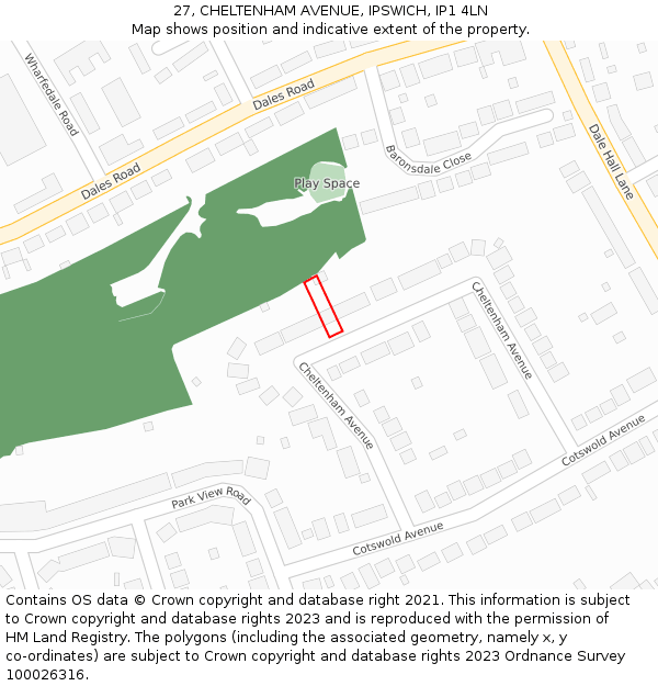 27, CHELTENHAM AVENUE, IPSWICH, IP1 4LN: Location map and indicative extent of plot