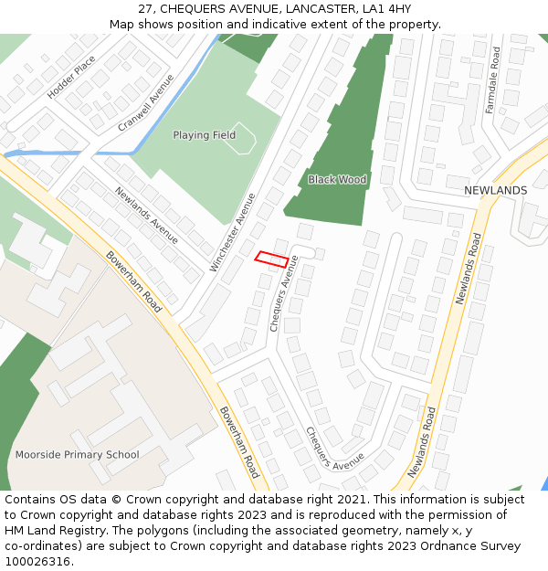 27, CHEQUERS AVENUE, LANCASTER, LA1 4HY: Location map and indicative extent of plot