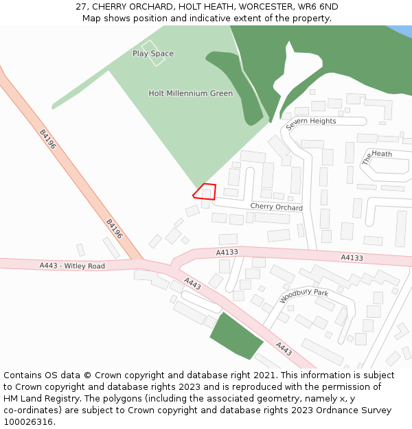 27, CHERRY ORCHARD, HOLT HEATH, WORCESTER, WR6 6ND: Location map and indicative extent of plot