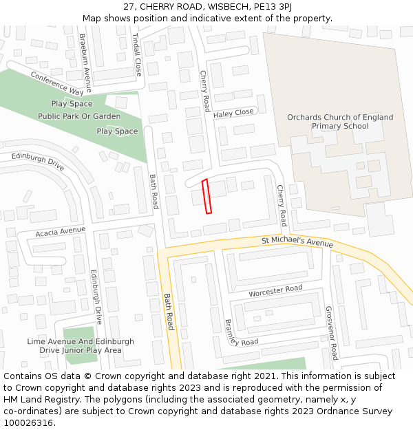 27, CHERRY ROAD, WISBECH, PE13 3PJ: Location map and indicative extent of plot