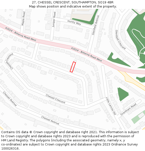 27, CHESSEL CRESCENT, SOUTHAMPTON, SO19 4BR: Location map and indicative extent of plot