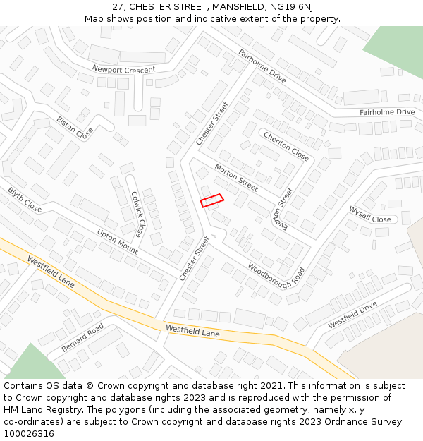 27, CHESTER STREET, MANSFIELD, NG19 6NJ: Location map and indicative extent of plot