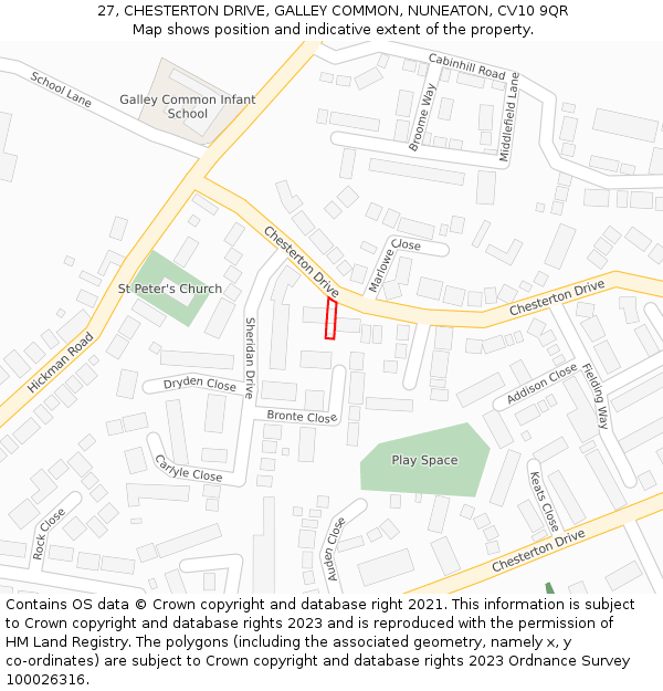 27, CHESTERTON DRIVE, GALLEY COMMON, NUNEATON, CV10 9QR: Location map and indicative extent of plot