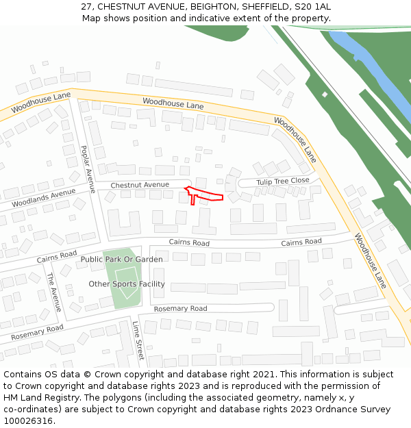 27, CHESTNUT AVENUE, BEIGHTON, SHEFFIELD, S20 1AL: Location map and indicative extent of plot
