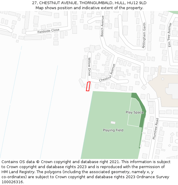 27, CHESTNUT AVENUE, THORNGUMBALD, HULL, HU12 9LD: Location map and indicative extent of plot
