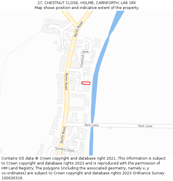 27, CHESTNUT CLOSE, HOLME, CARNFORTH, LA6 1RX: Location map and indicative extent of plot