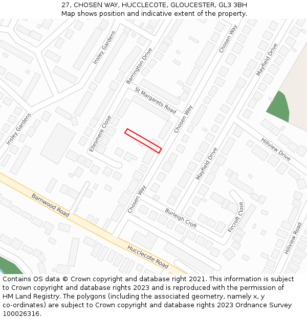 27, CHOSEN WAY, HUCCLECOTE, GLOUCESTER, GL3 3BH: Location map and indicative extent of plot