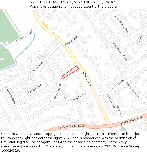 27, CHURCH LANE, ESTON, MIDDLESBROUGH, TS6 9DT: Location map and indicative extent of plot