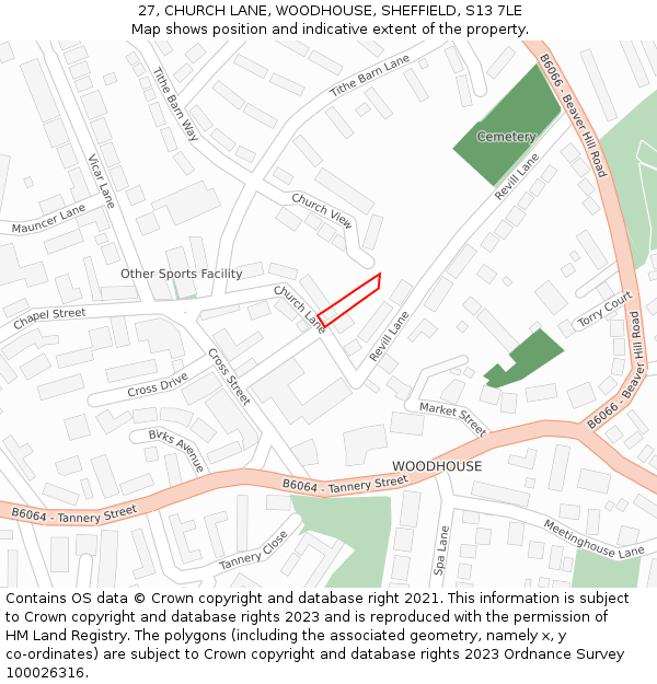 27, CHURCH LANE, WOODHOUSE, SHEFFIELD, S13 7LE: Location map and indicative extent of plot
