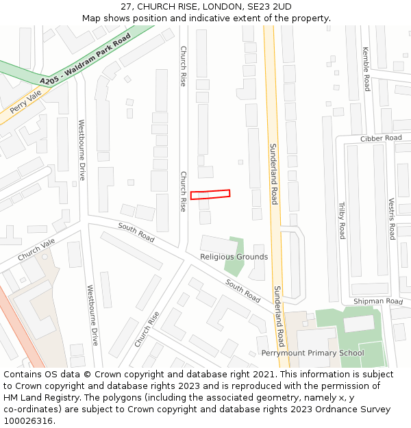 27, CHURCH RISE, LONDON, SE23 2UD: Location map and indicative extent of plot