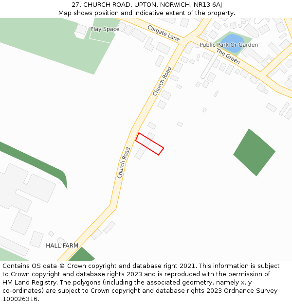 27, CHURCH ROAD, UPTON, NORWICH, NR13 6AJ: Location map and indicative extent of plot