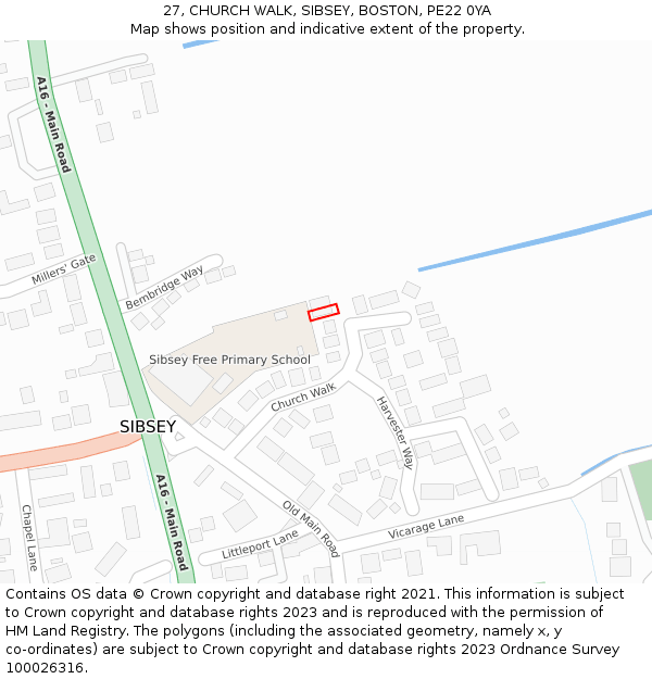 27, CHURCH WALK, SIBSEY, BOSTON, PE22 0YA: Location map and indicative extent of plot