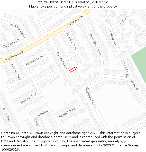 27, CHURTON AVENUE, PRENTON, CH43 2NG: Location map and indicative extent of plot
