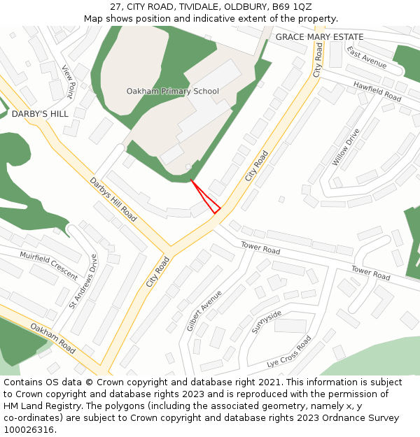 27, CITY ROAD, TIVIDALE, OLDBURY, B69 1QZ: Location map and indicative extent of plot