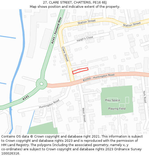27, CLARE STREET, CHATTERIS, PE16 6EJ: Location map and indicative extent of plot