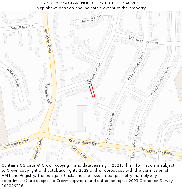 27, CLARKSON AVENUE, CHESTERFIELD, S40 2RS: Location map and indicative extent of plot