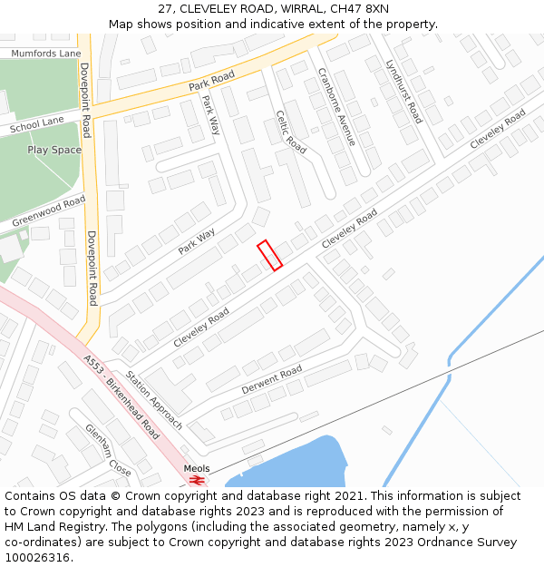 27, CLEVELEY ROAD, WIRRAL, CH47 8XN: Location map and indicative extent of plot