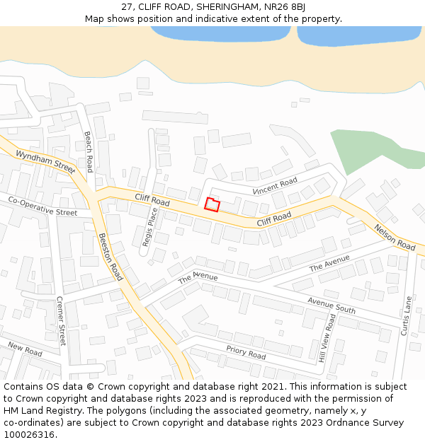 27, CLIFF ROAD, SHERINGHAM, NR26 8BJ: Location map and indicative extent of plot
