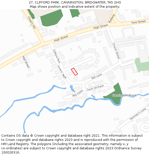 27, CLIFFORD PARK, CANNINGTON, BRIDGWATER, TA5 2HG: Location map and indicative extent of plot