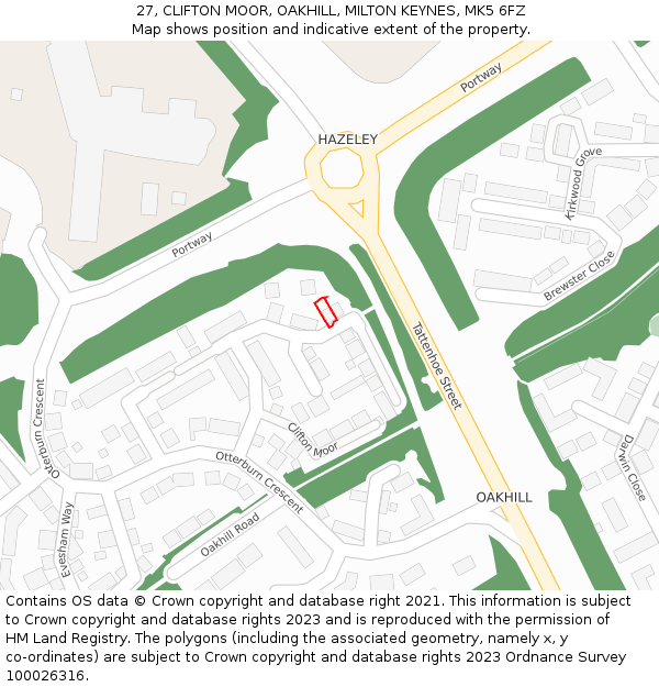27, CLIFTON MOOR, OAKHILL, MILTON KEYNES, MK5 6FZ: Location map and indicative extent of plot