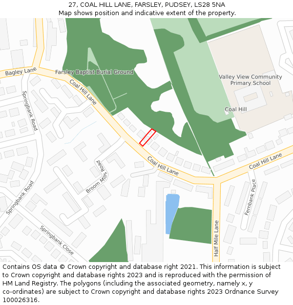 27, COAL HILL LANE, FARSLEY, PUDSEY, LS28 5NA: Location map and indicative extent of plot