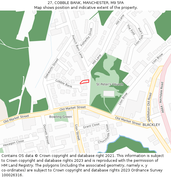27, COBBLE BANK, MANCHESTER, M9 5FA: Location map and indicative extent of plot