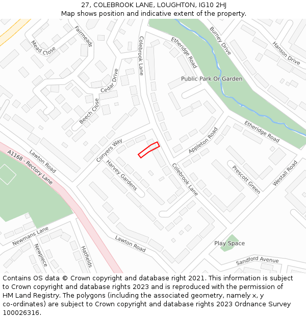 27, COLEBROOK LANE, LOUGHTON, IG10 2HJ: Location map and indicative extent of plot