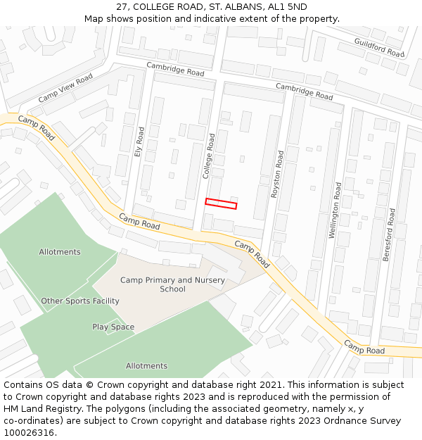 27, COLLEGE ROAD, ST. ALBANS, AL1 5ND: Location map and indicative extent of plot