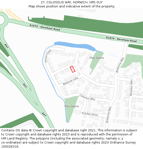27, COLOSSUS WAY, NORWICH, NR5 0UY: Location map and indicative extent of plot