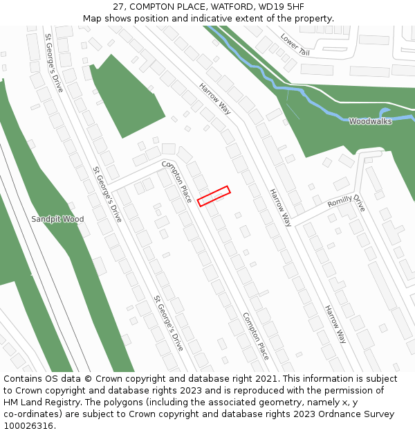 27, COMPTON PLACE, WATFORD, WD19 5HF: Location map and indicative extent of plot