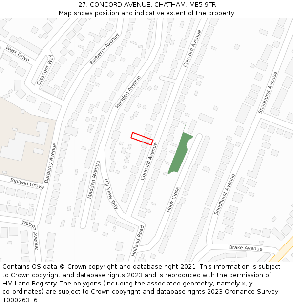 27, CONCORD AVENUE, CHATHAM, ME5 9TR: Location map and indicative extent of plot
