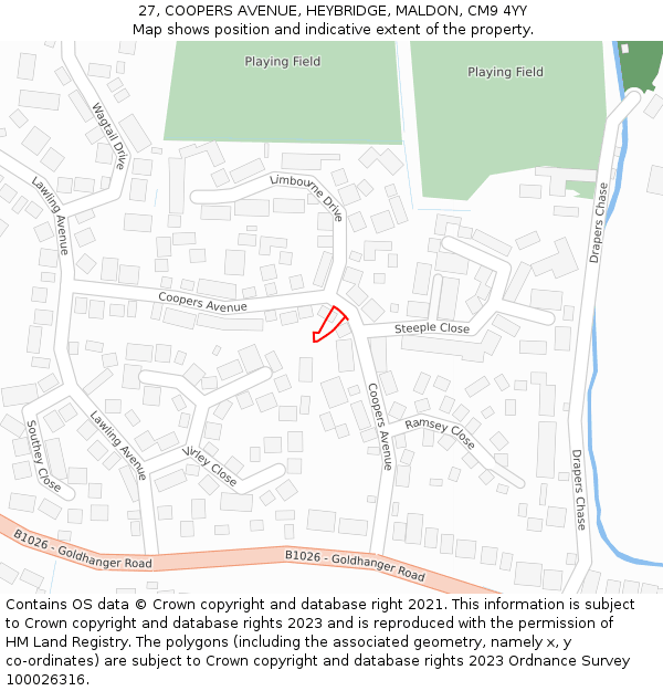 27, COOPERS AVENUE, HEYBRIDGE, MALDON, CM9 4YY: Location map and indicative extent of plot