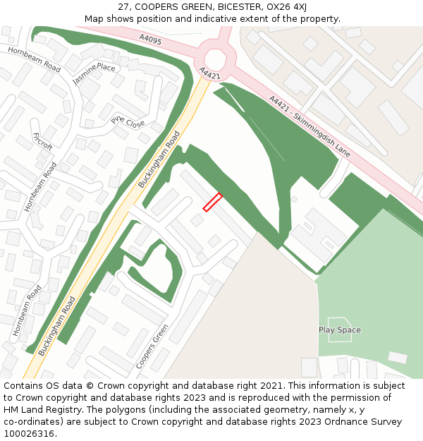 27, COOPERS GREEN, BICESTER, OX26 4XJ: Location map and indicative extent of plot