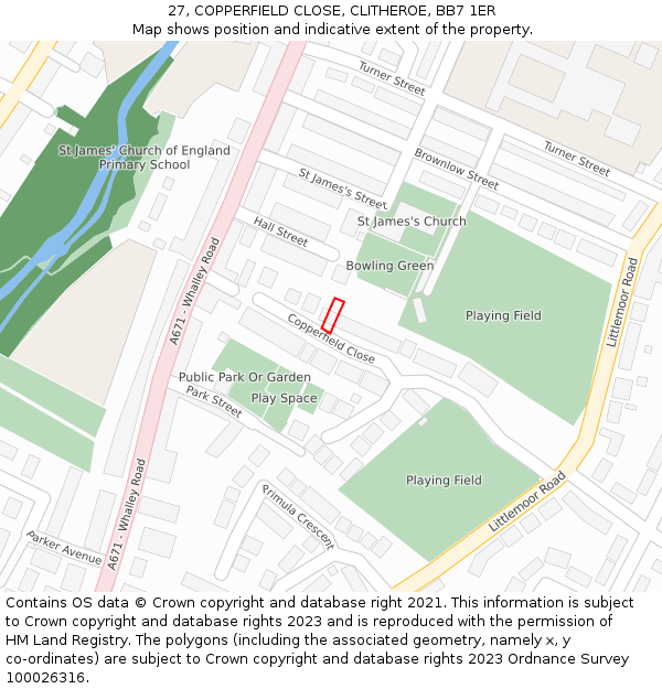 27, COPPERFIELD CLOSE, CLITHEROE, BB7 1ER: Location map and indicative extent of plot